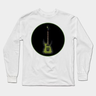 Tiled Pixel Green Burst Electric Guitar in a Black Circle Long Sleeve T-Shirt